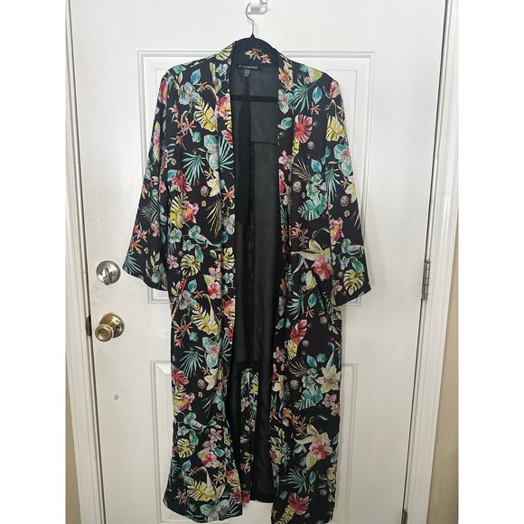 Zara Kimono Open Front Belted Long Tropical Floral Women's Size Medium Boho - Picture 5 of 8